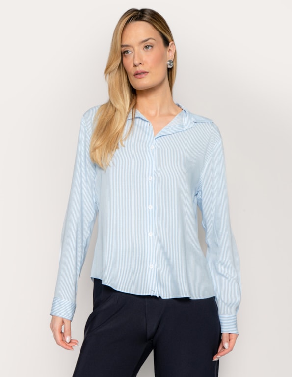 Camisa manga longa listrada Azul claro