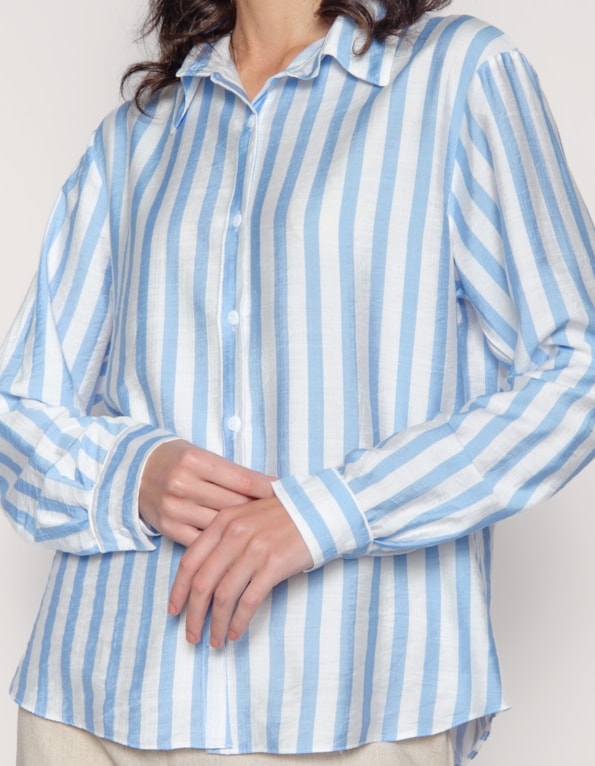 Camisa manga longa listrada Branco/azul medio