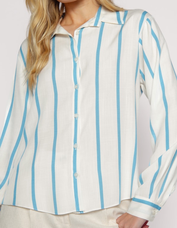 Camisa manga longa listrada Off white/azul claro
