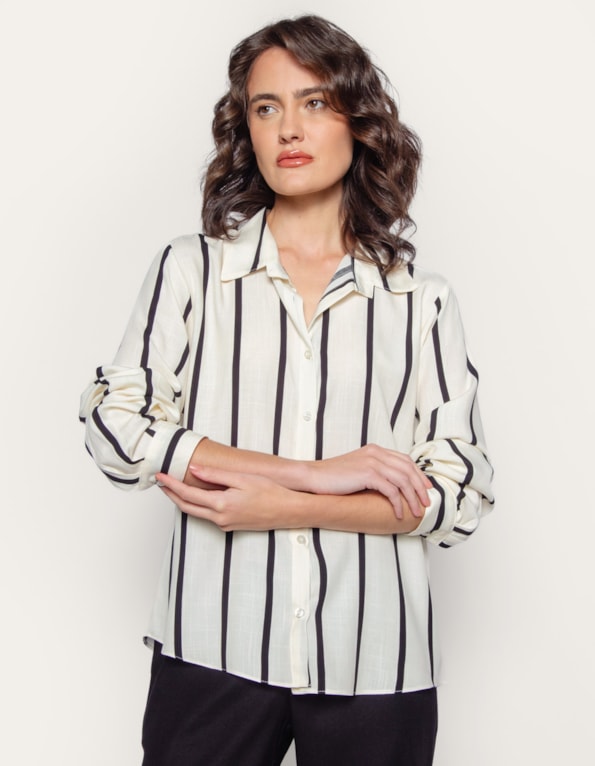 Camisa manga longa listrada Off white/preto
