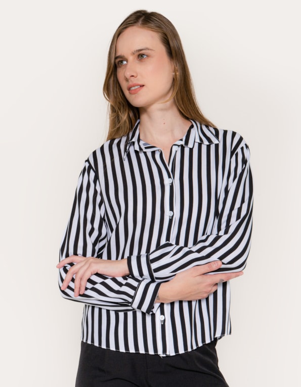 Camisa manga longa listrada Preto