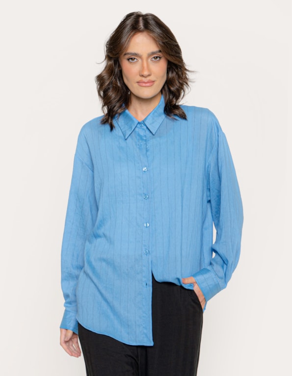 Camisa manga longa oversized listrada Azul