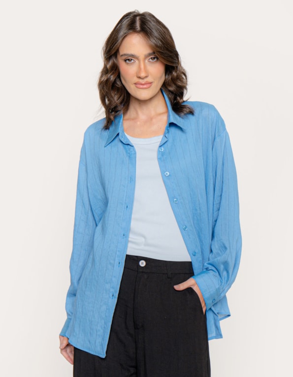 Camisa manga longa oversized listrada Azul