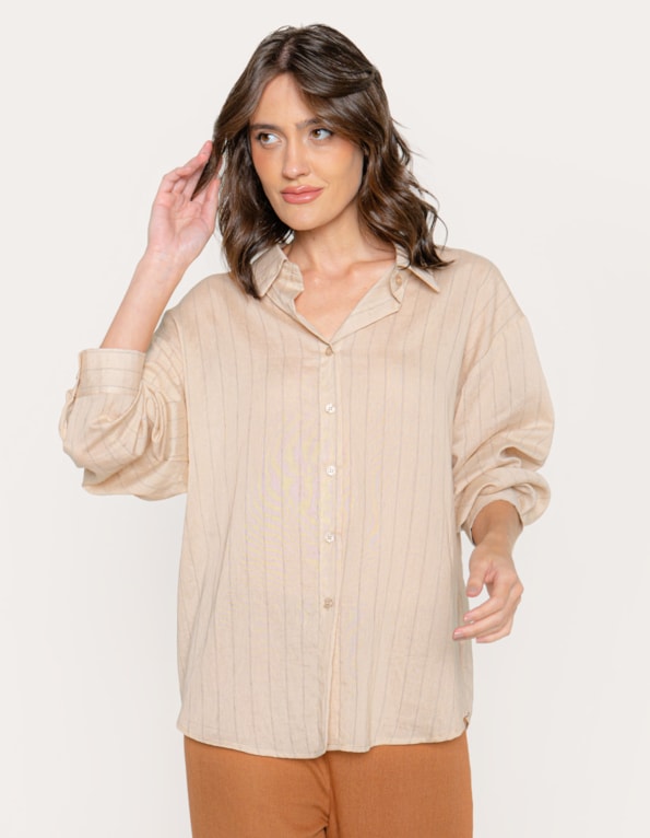 Camisa manga longa oversized listrada Bege claro
