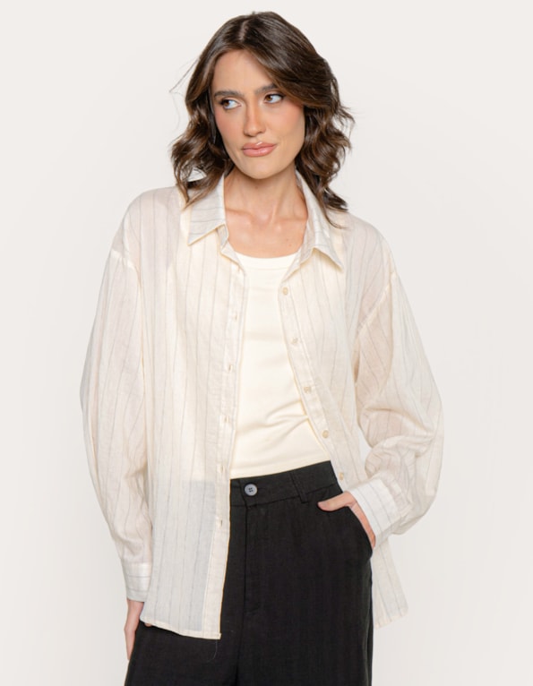 Camisa manga longa oversized listrada Off white
