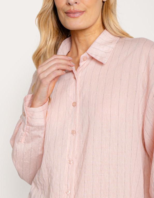Camisa manga longa oversized listrada Rosa claro