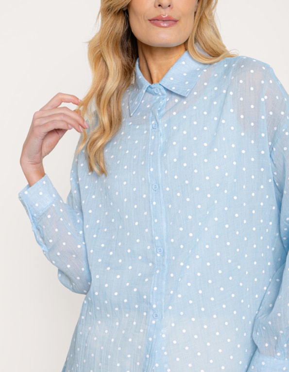 Camisa manga longa poa Azul claro