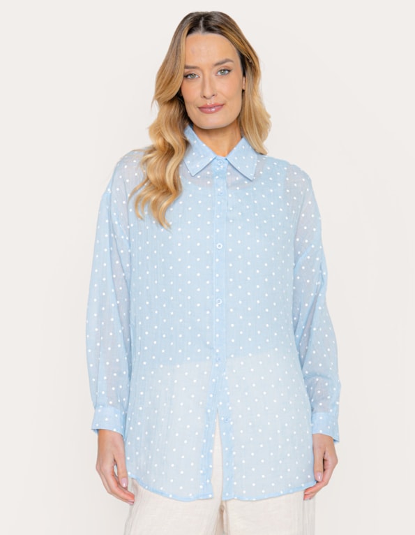 Camisa manga longa poa Azul claro