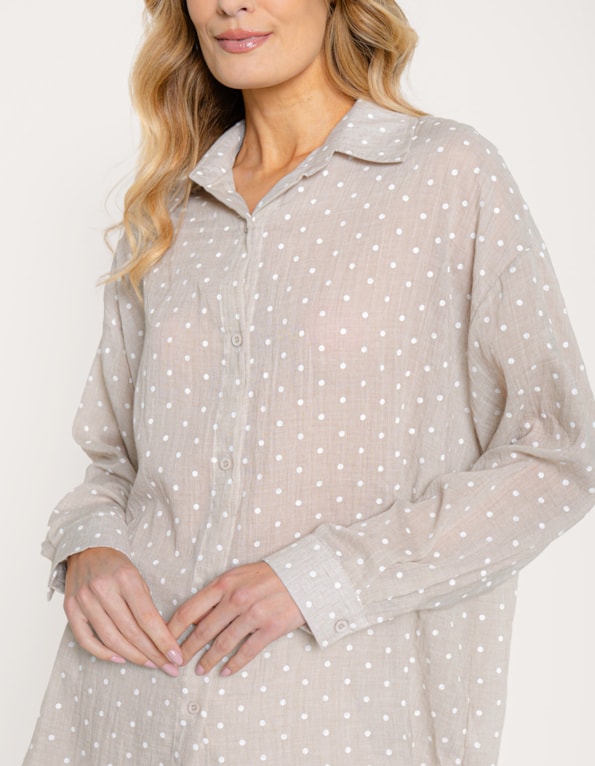 Camisa manga longa poa Bege
