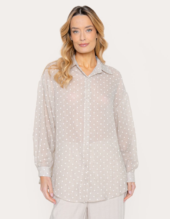 Camisa manga longa poa Bege