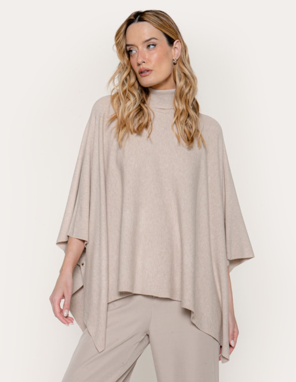 Capa poncho tricot Bege claro