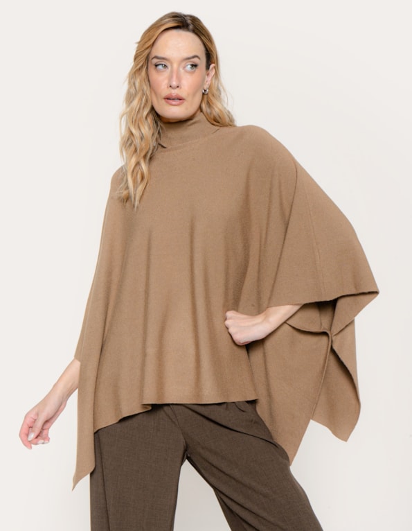 Capa poncho tricot Bege medio