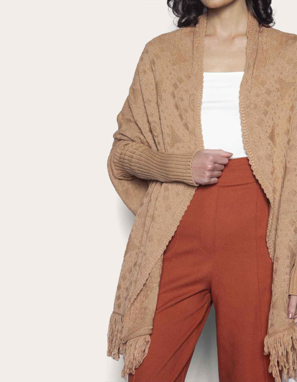 Capa tricot franja Bege medio