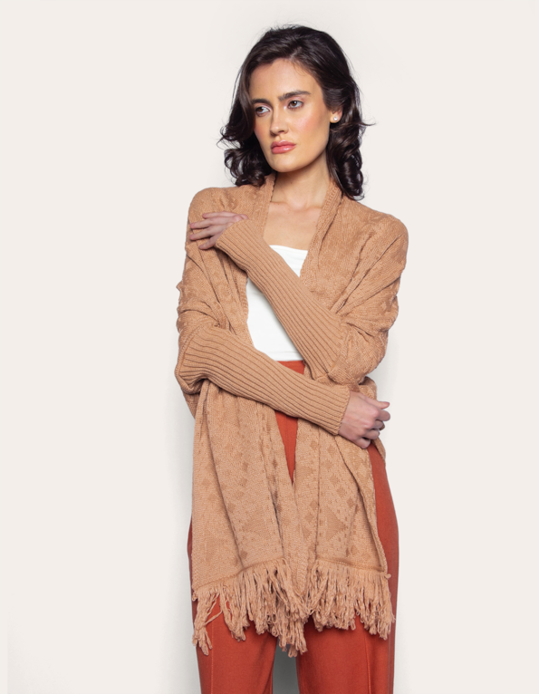 Capa tricot franja Bege medio