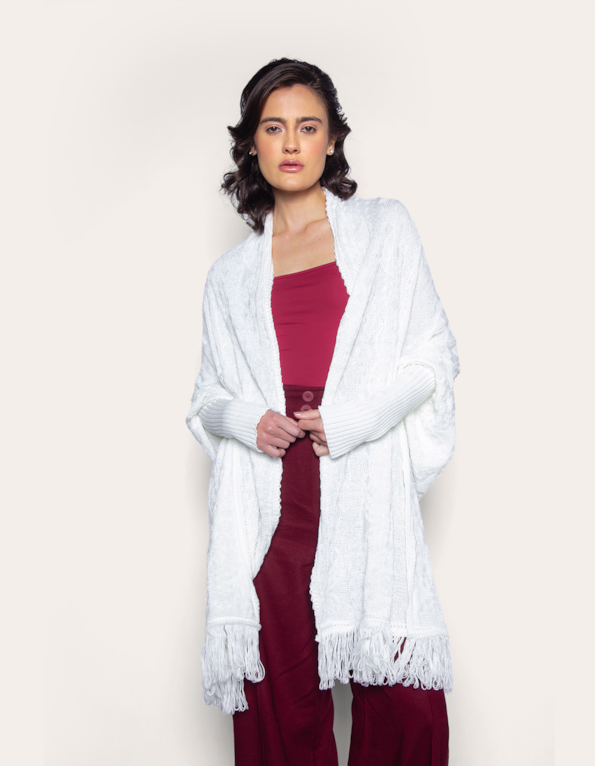 Capa tricot franja Off white