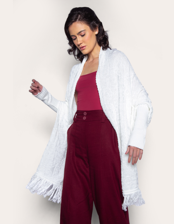 Capa tricot franja Off white