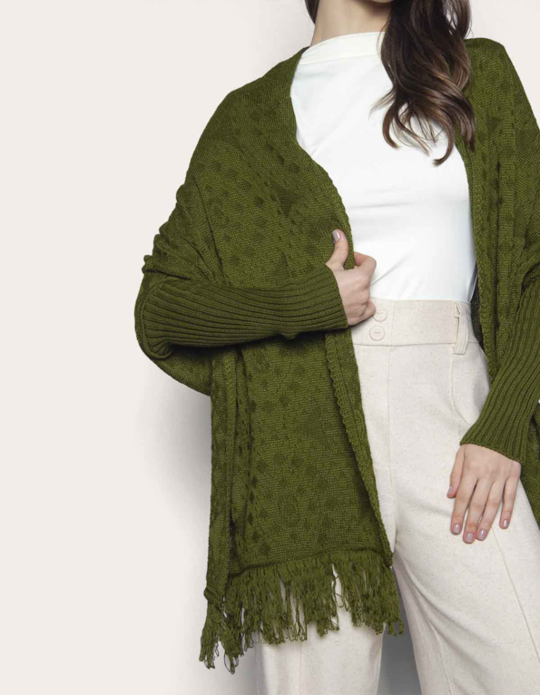 Capa tricot franja Oliva