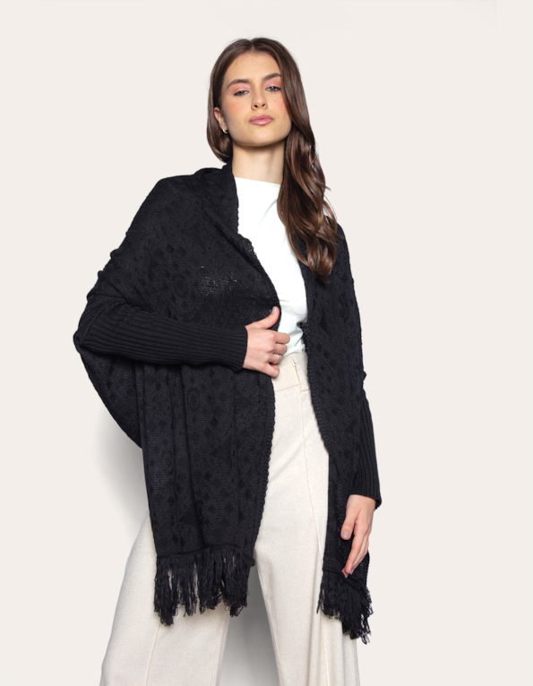 Capa tricot franja Preto
