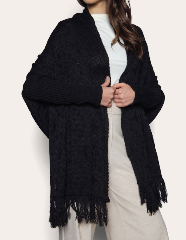Capa tricot franja Preto