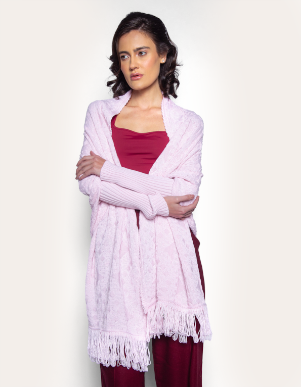 Capa tricot franja Rosa
