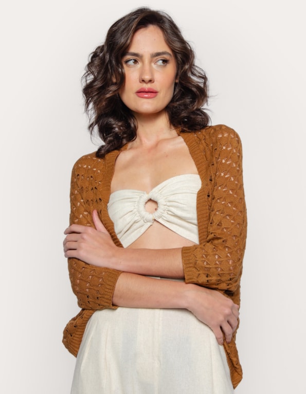 Capa tricot rendado Marrom