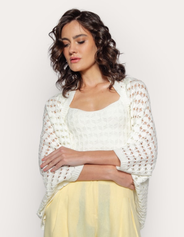 Capa tricot rendado Off white