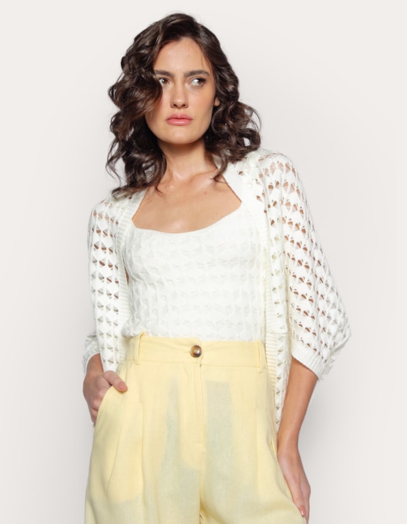 Capa tricot rendado Off white