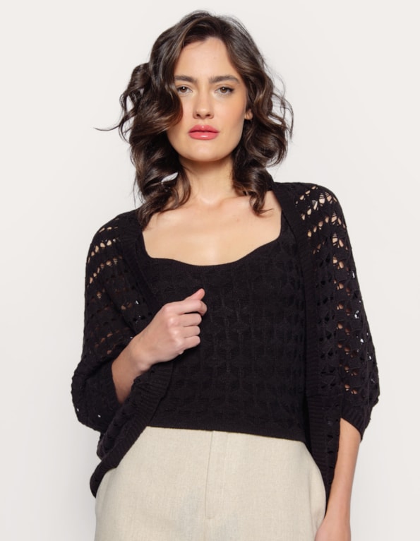 Capa tricot rendado Preto