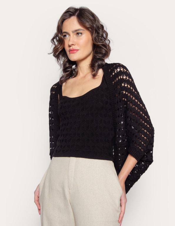 Capa tricot rendado Preto