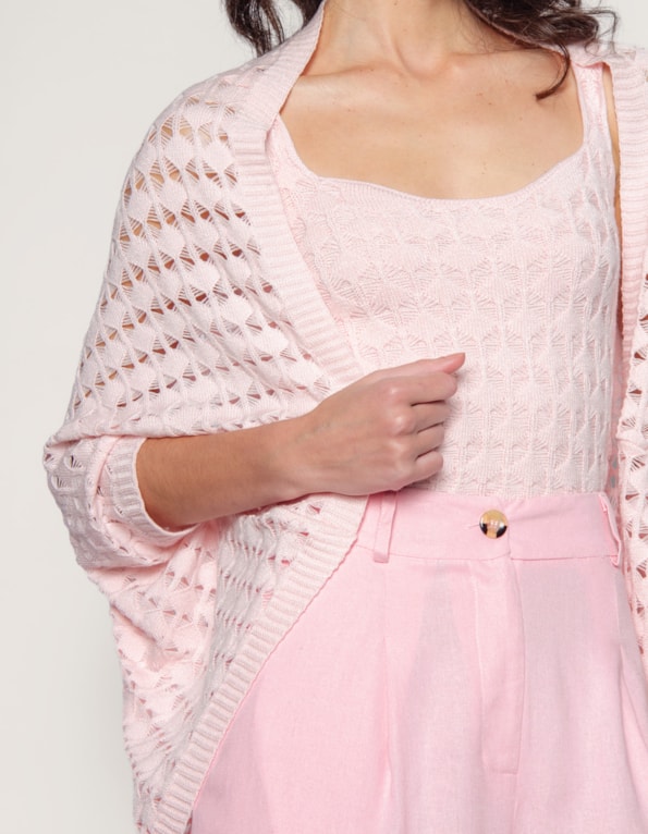 Capa tricot rendado Rosa claro