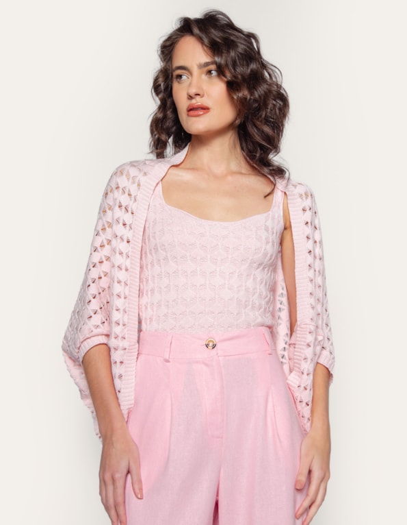 Capa tricot rendado Rosa claro