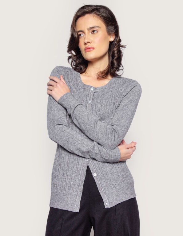Cardigan tricot corrente Cinza
