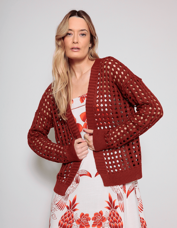 Cardigan tricot tela Marrom