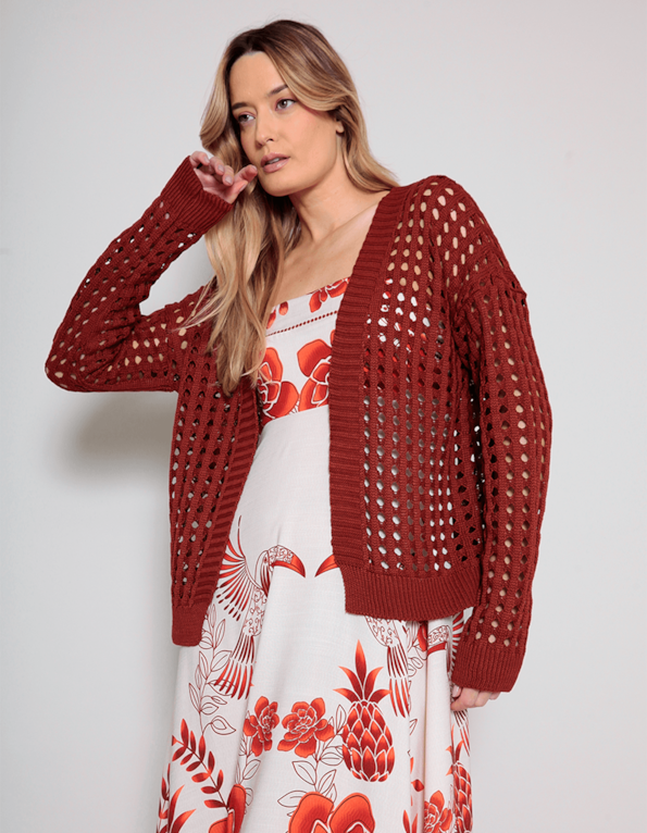 Cardigan tricot tela Marrom