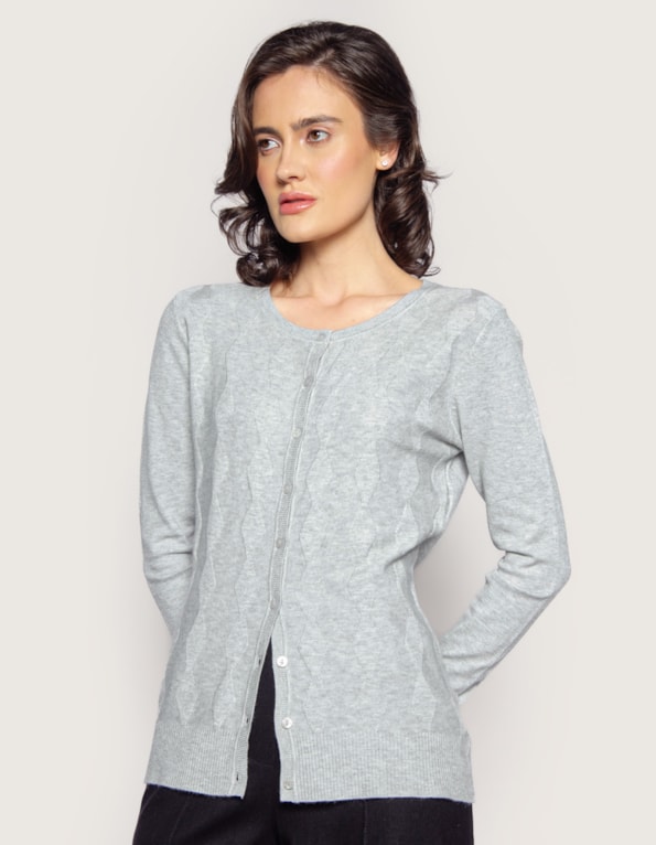 Cardigan tricot zig zag Cinza claro
