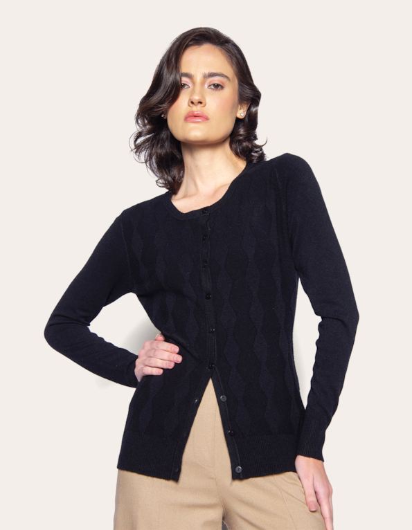 Cardigan tricot zig zag Preto