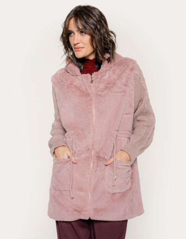 Casaco faux fur escovado Rosa claro
