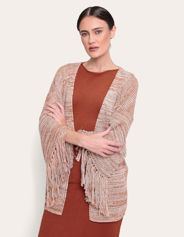 Casaco franja tricot mesclado