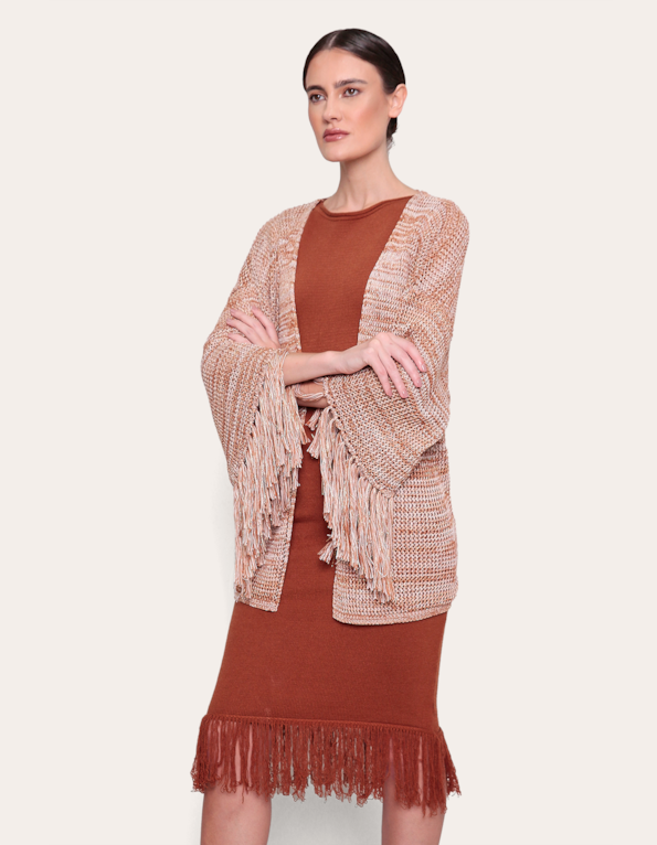Casaco franja tricot mesclado Bege medio