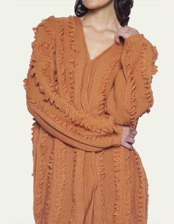 Casaco oversized tricot franja Bege medio