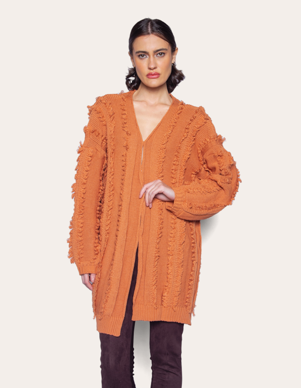 Casaco oversized tricot franja Bege medio