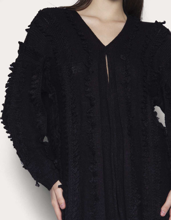 Casaco oversized tricot franja Preto