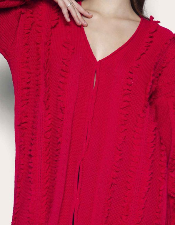 Casaco oversized tricot franja Rosa escuro