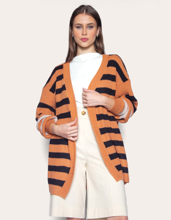Casaco oversized tricot listrado Bege medio/bege