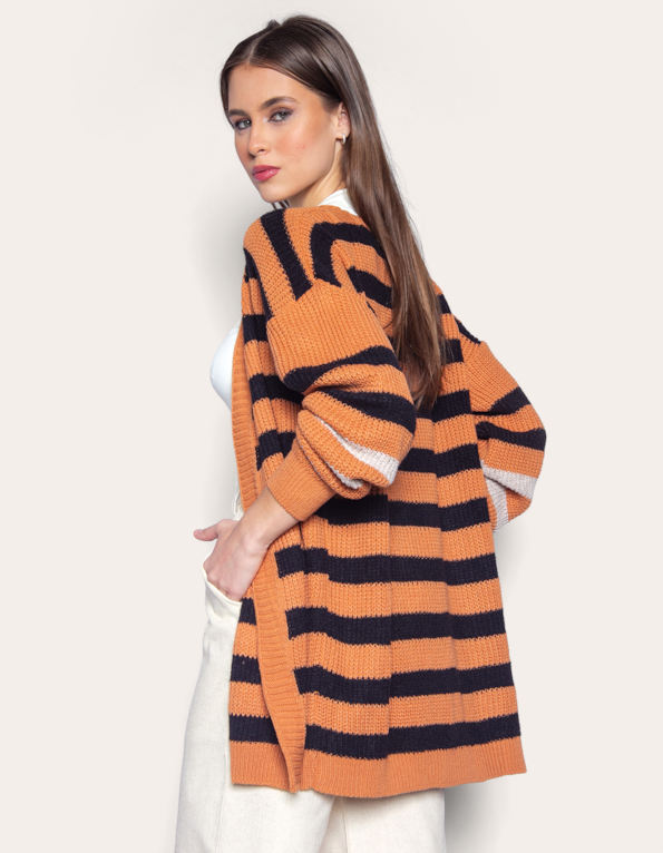 Casaco oversized tricot listrado Bege medio/bege