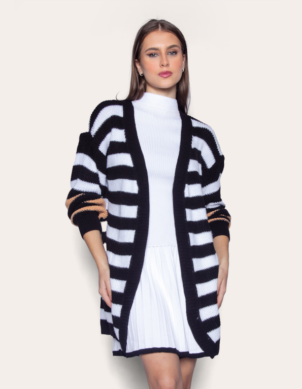 Casaco oversized tricot listrado Preto/bege