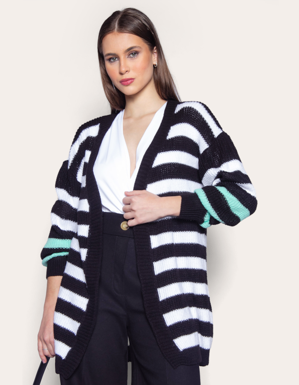 Casaco oversized tricot listrado Preto/verde