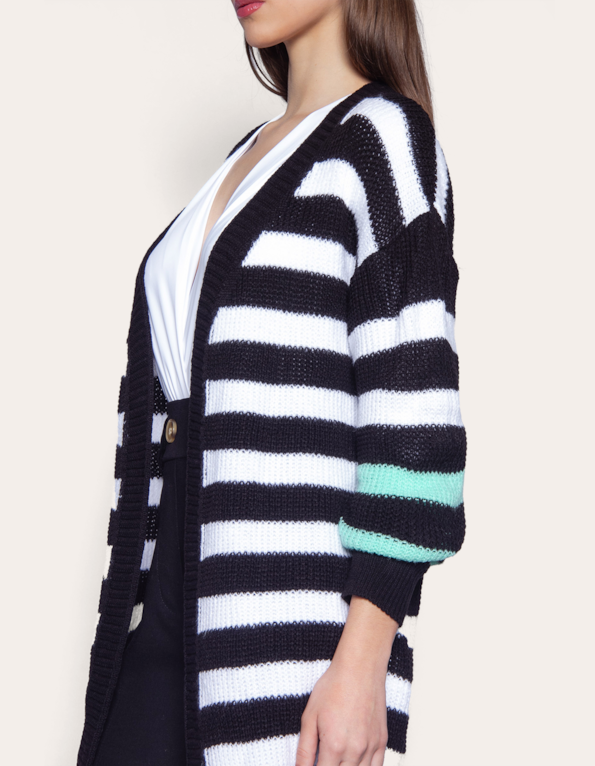 Casaco oversized tricot listrado Preto/verde