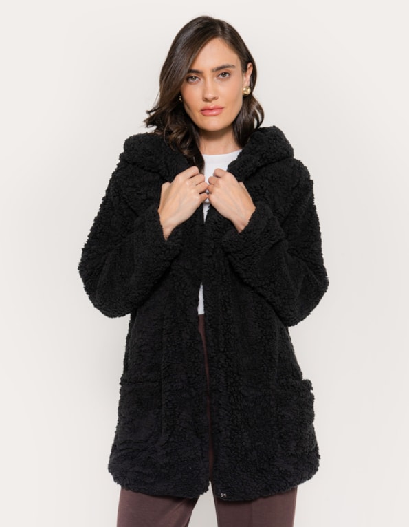 Casaco teddy com capuz