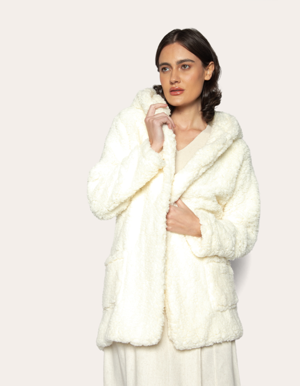 Casaco teddy com capuz Branco